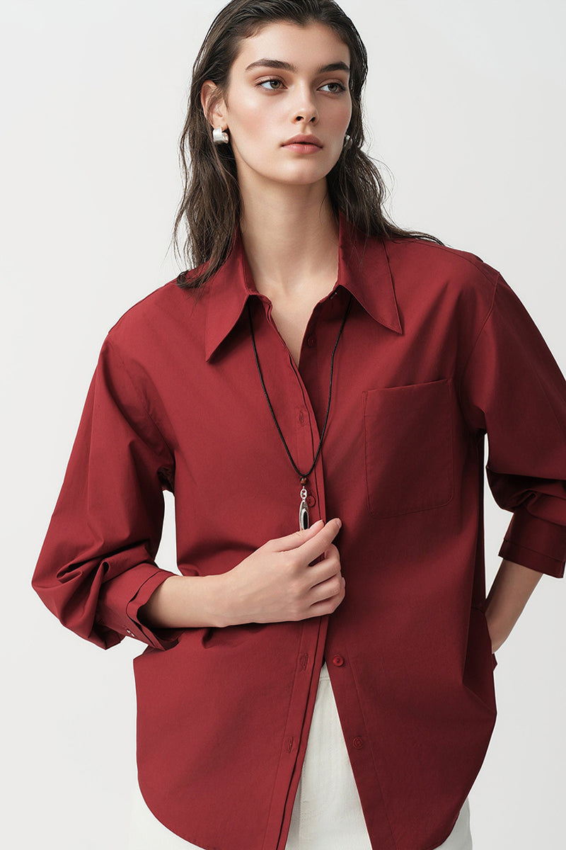 Relaxed Button Down Shirt with Pocket in Cotton