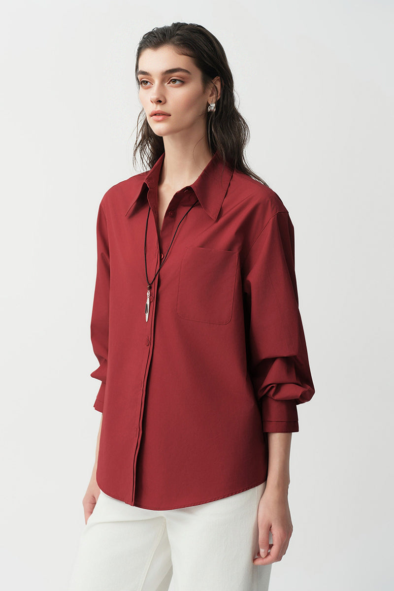 Relaxed Button Down Shirt with Pocket in Cotton