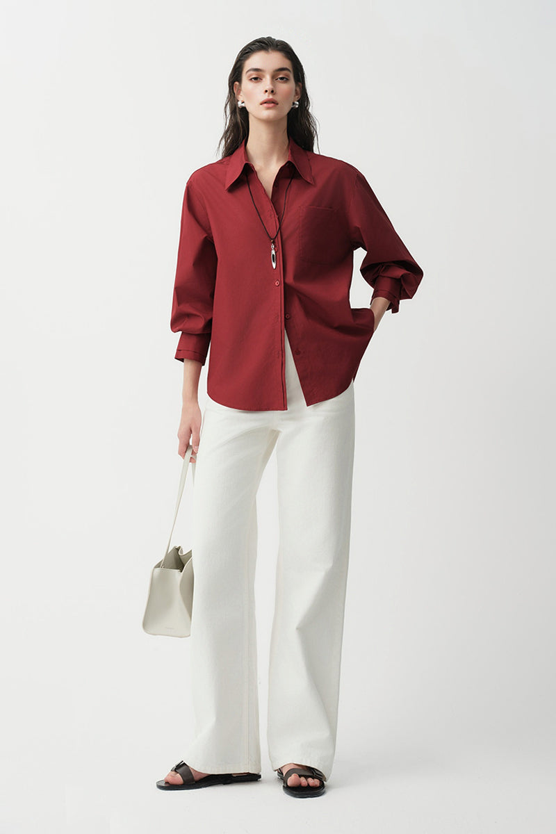 Relaxed Button Down Shirt with Pocket in Cotton