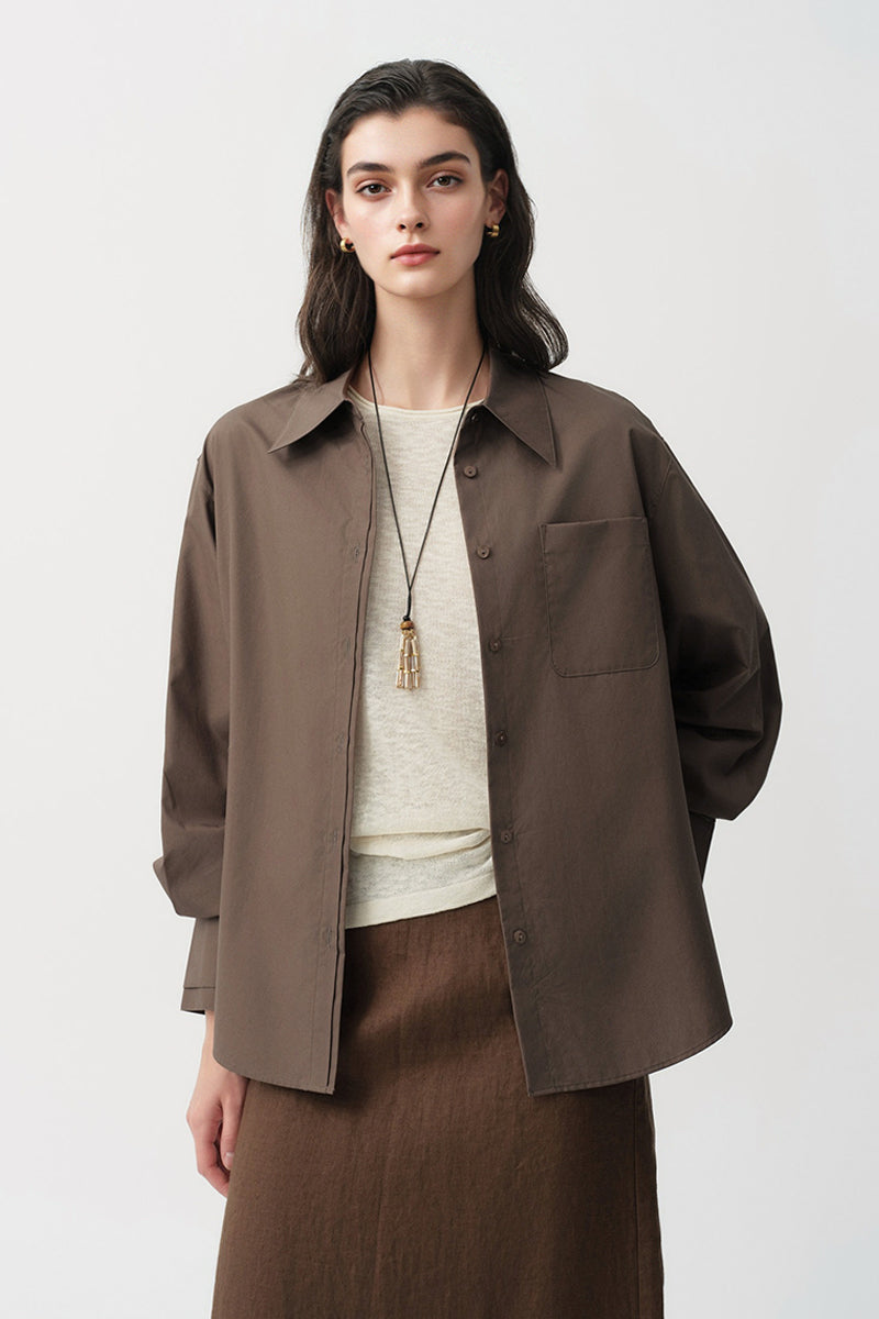 Relaxed Button Down Shirt with Pocket in Cotton
