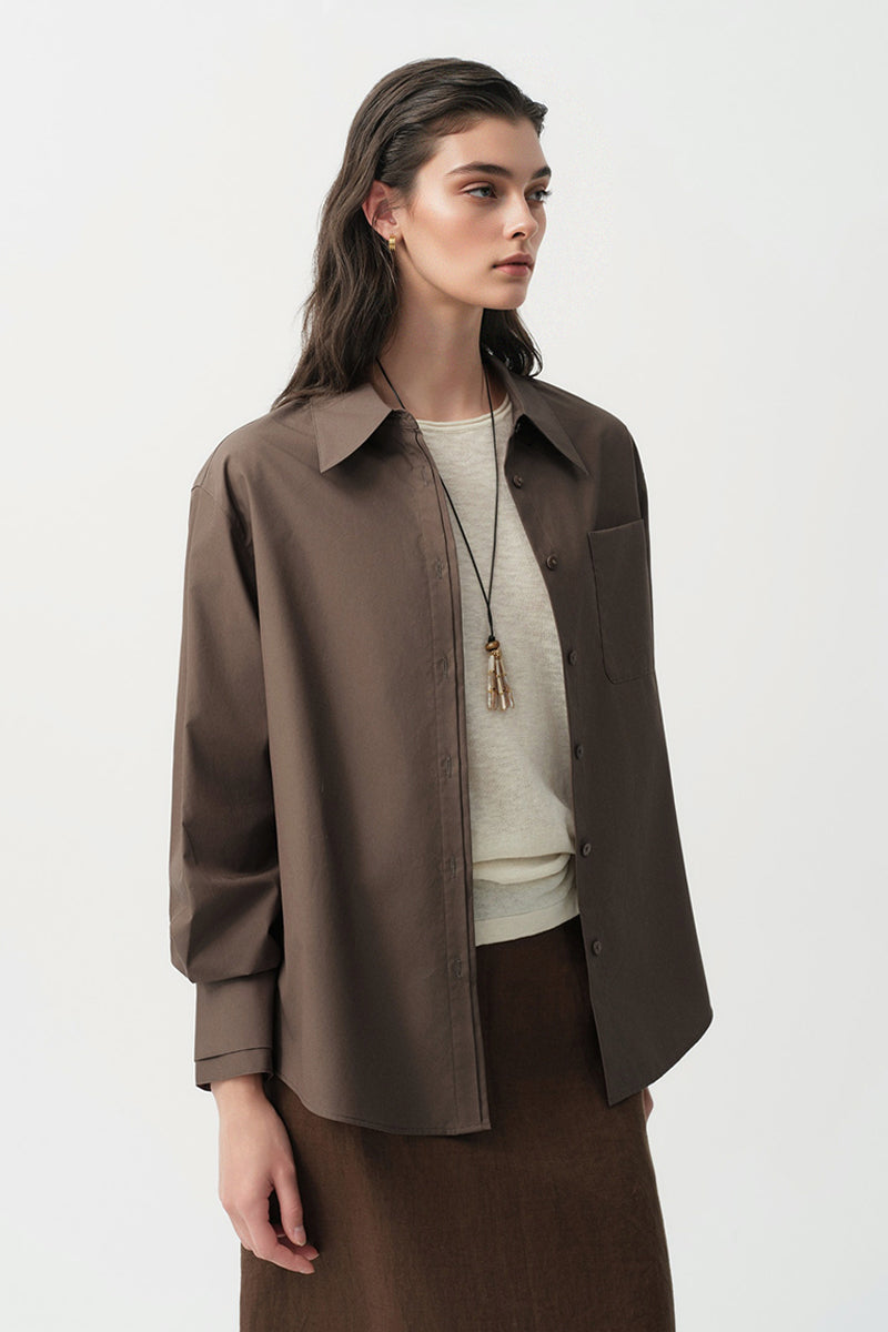 Relaxed Button Down Shirt with Pocket in Cotton
