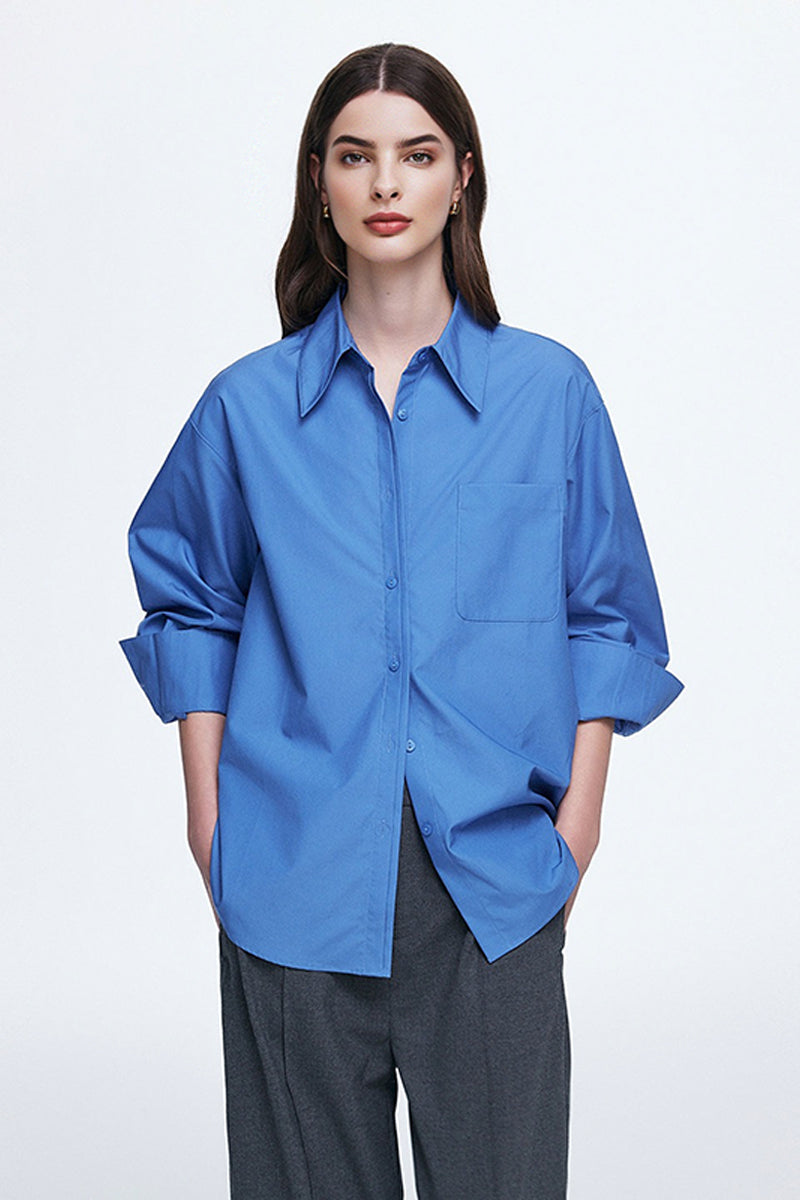 Relaxed Button Down Shirt with Pocket in Cotton
