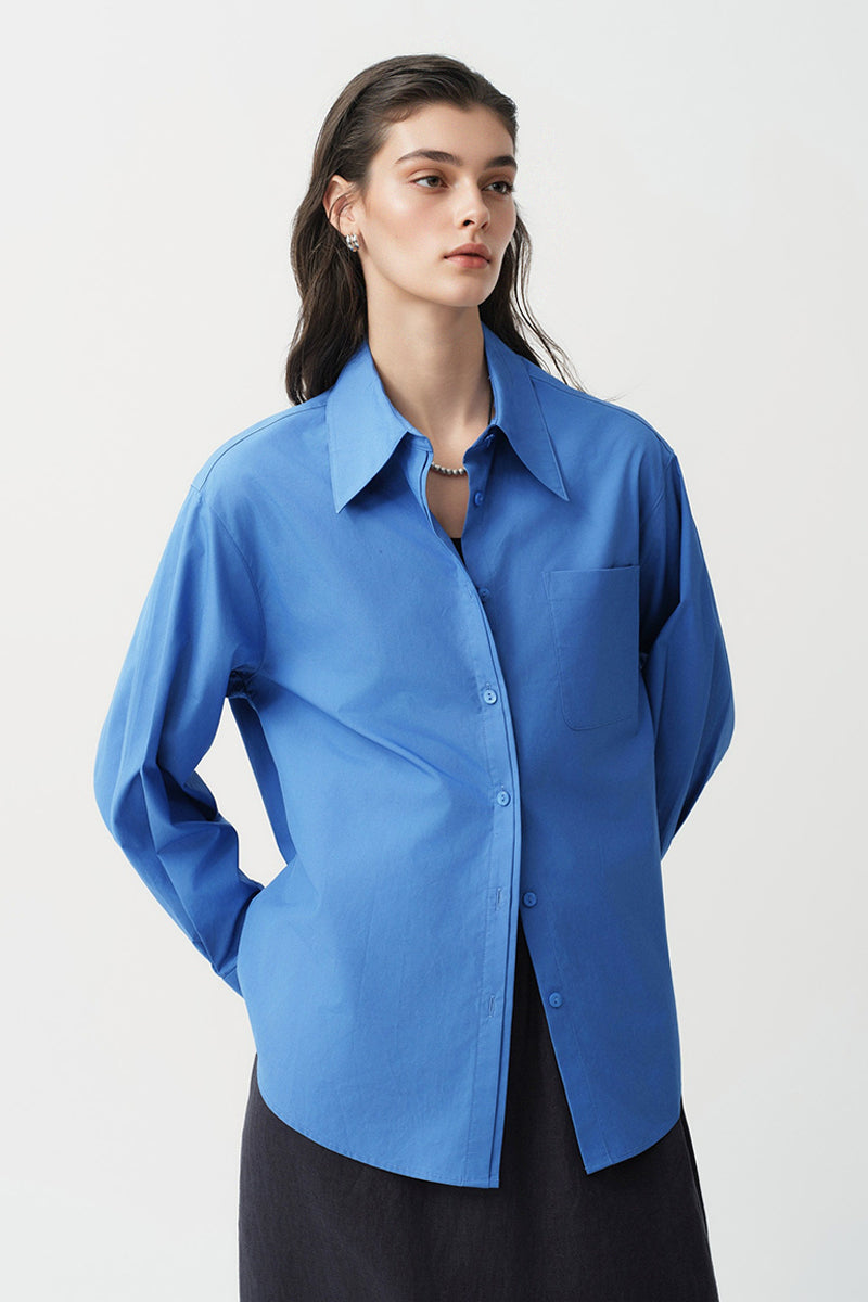 Relaxed Button Down Shirt with Pocket in Cotton