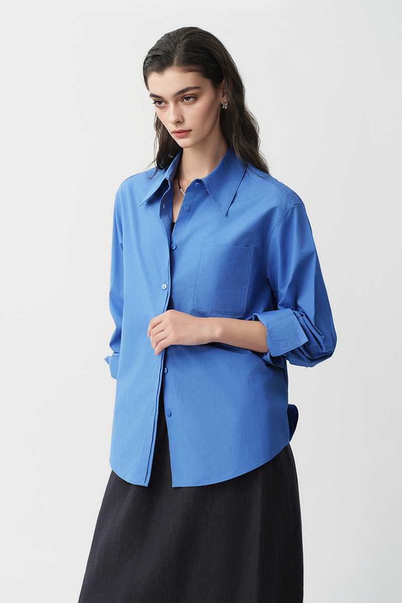 Relaxed Button Down Shirt with Pocket in Cotton