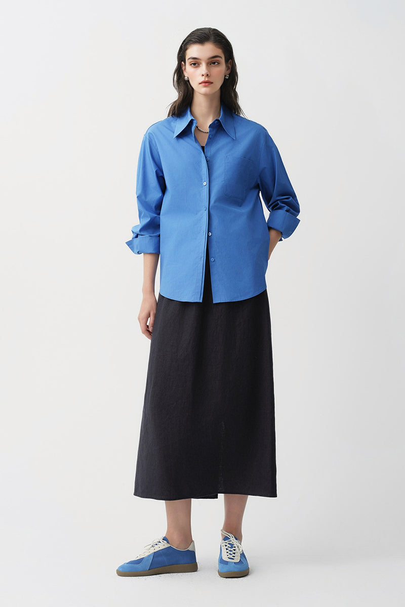 Relaxed Button Down Shirt with Pocket in Cotton