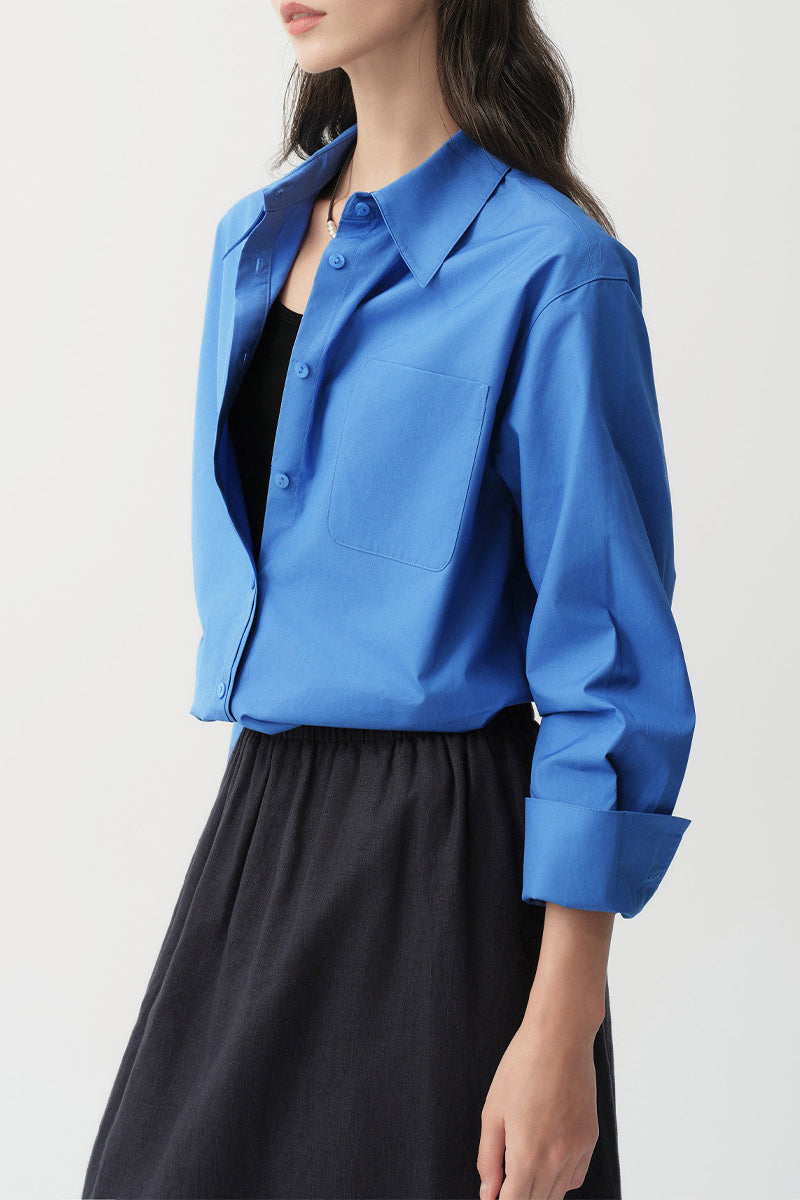 Relaxed Button Down Shirt with Pocket in Cotton