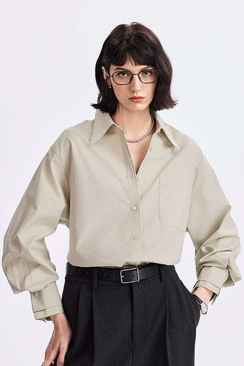 Relaxed Button Down Shirt with Pocket in Cotton