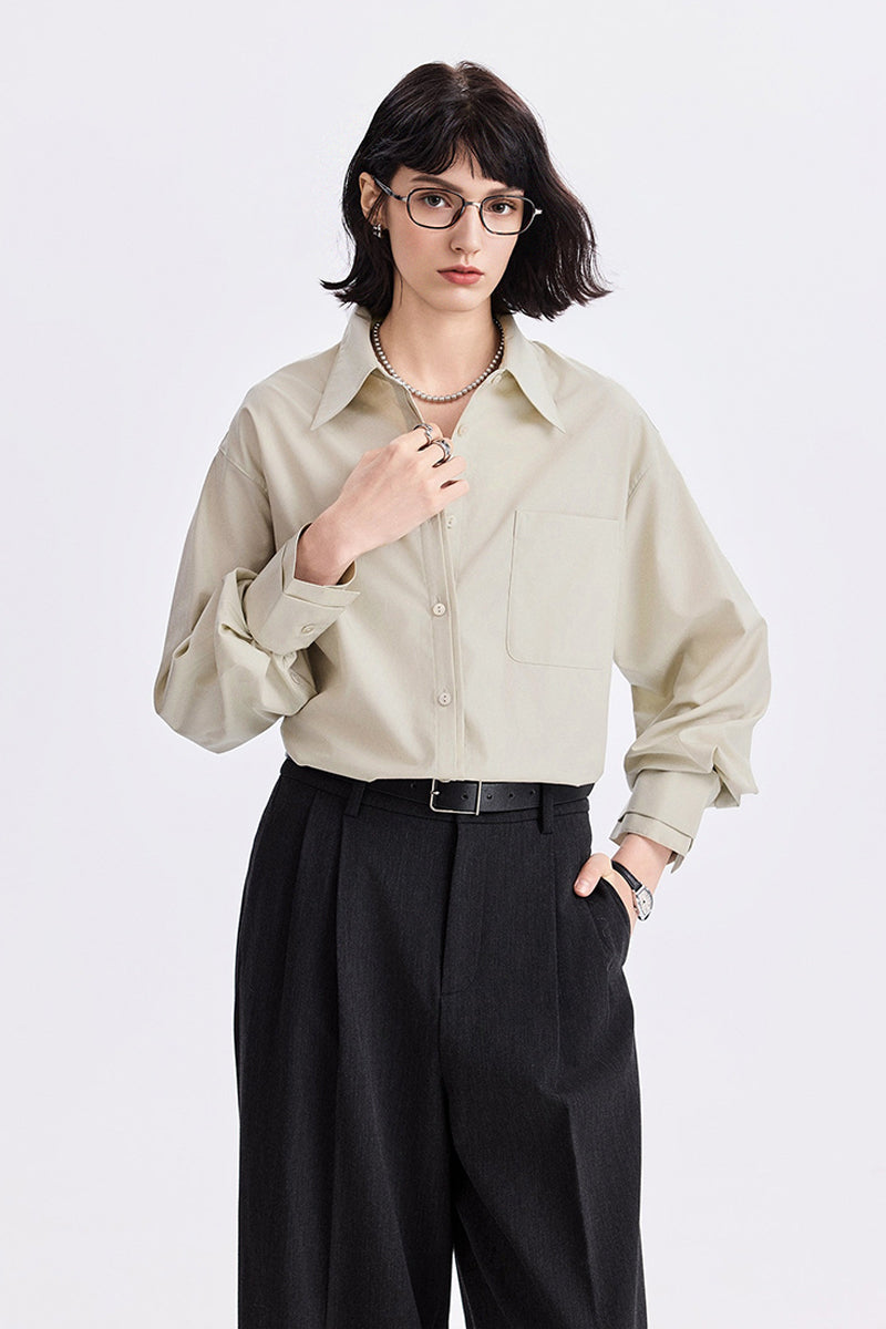 Relaxed Button Down Shirt with Pocket in Cotton