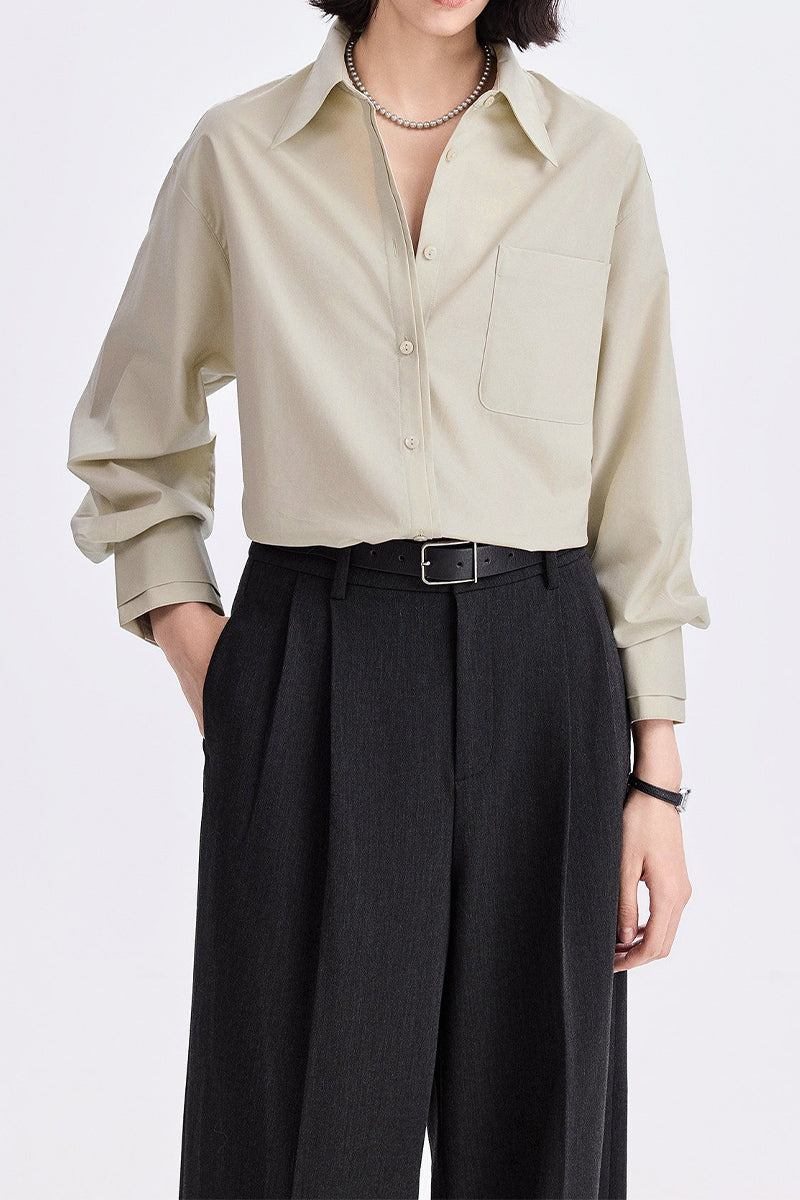 Relaxed Button Down Shirt with Pocket in Cotton