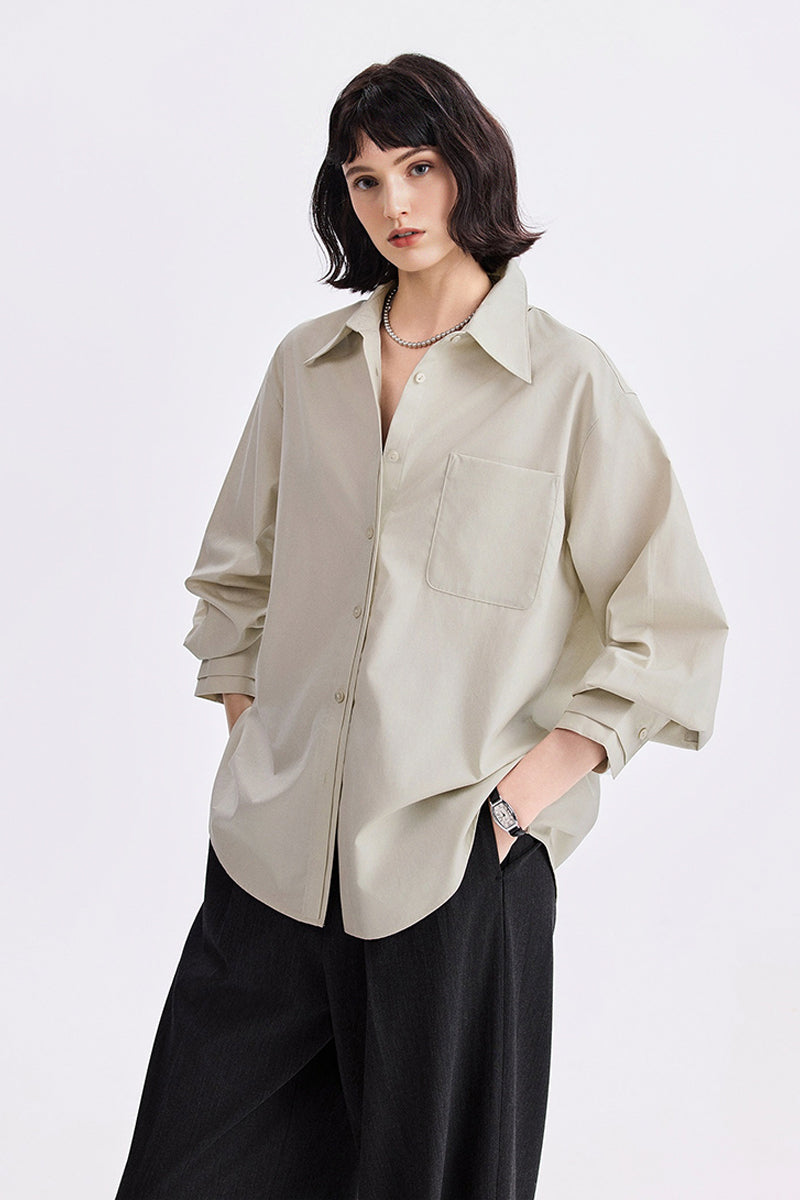 Relaxed Button Down Shirt with Pocket in Cotton