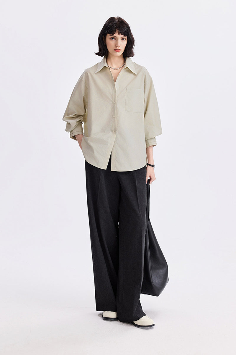 Relaxed Button Down Shirt with Pocket in Cotton