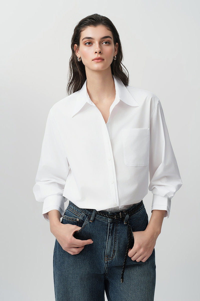 Relaxed Button Down Shirt with Pocket in Cotton
