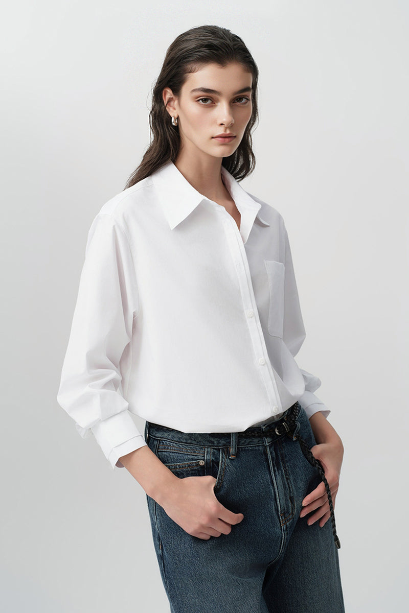 Relaxed Button Down Shirt with Pocket in Cotton