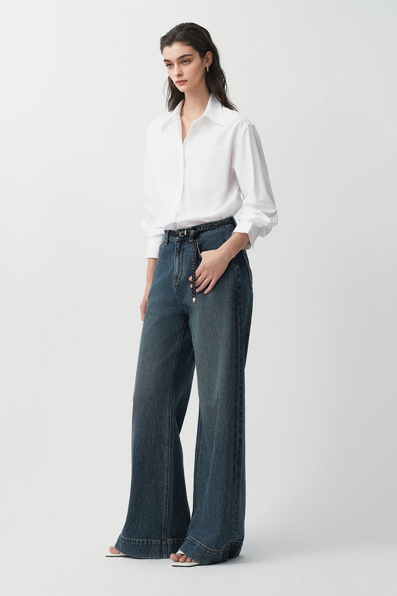 Relaxed Button Down Shirt with Pocket in Cotton