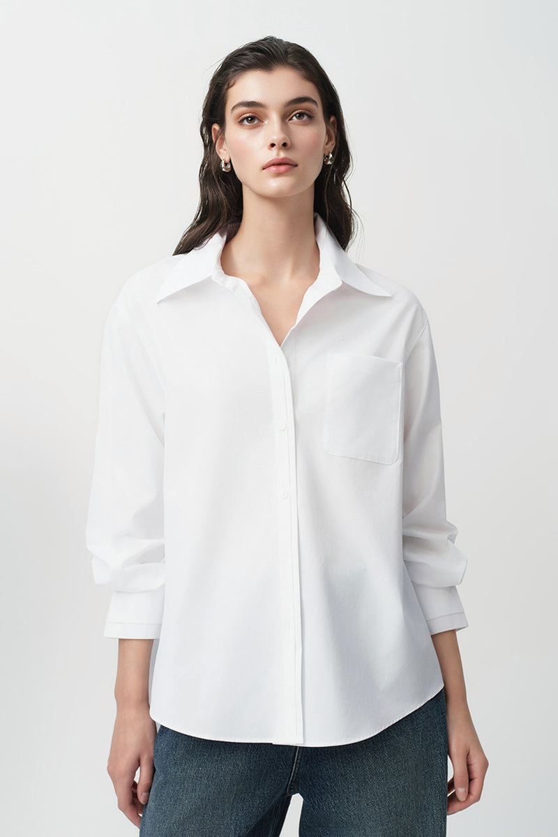Relaxed Button Down Shirt with Pocket in Cotton