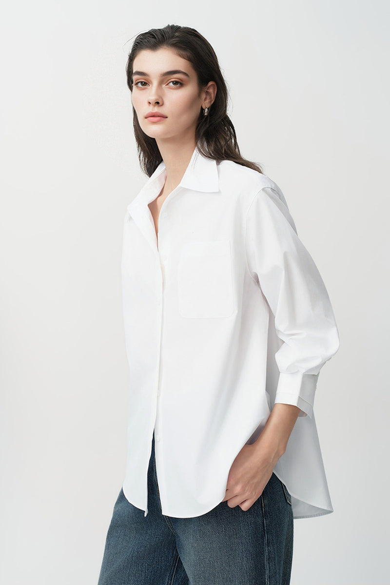 Relaxed Button Down Shirt with Pocket in Cotton