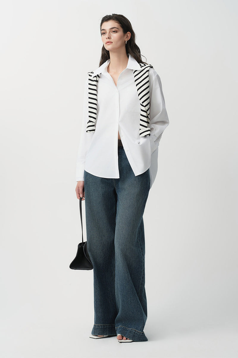 Relaxed Button Down Shirt with Pocket in Cotton