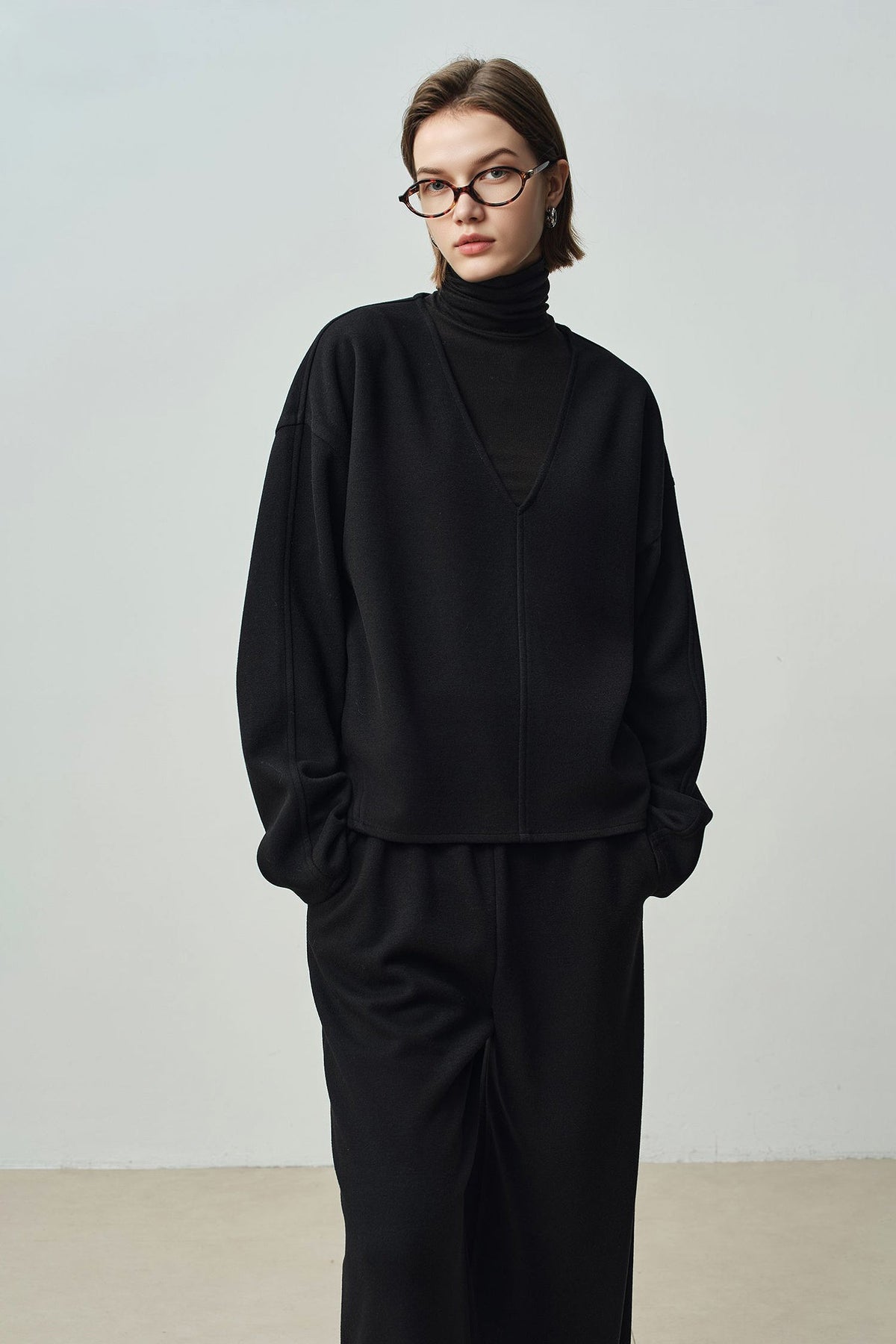 Relaxed Cashmere Blend Deep V-Neck Sweatshirt