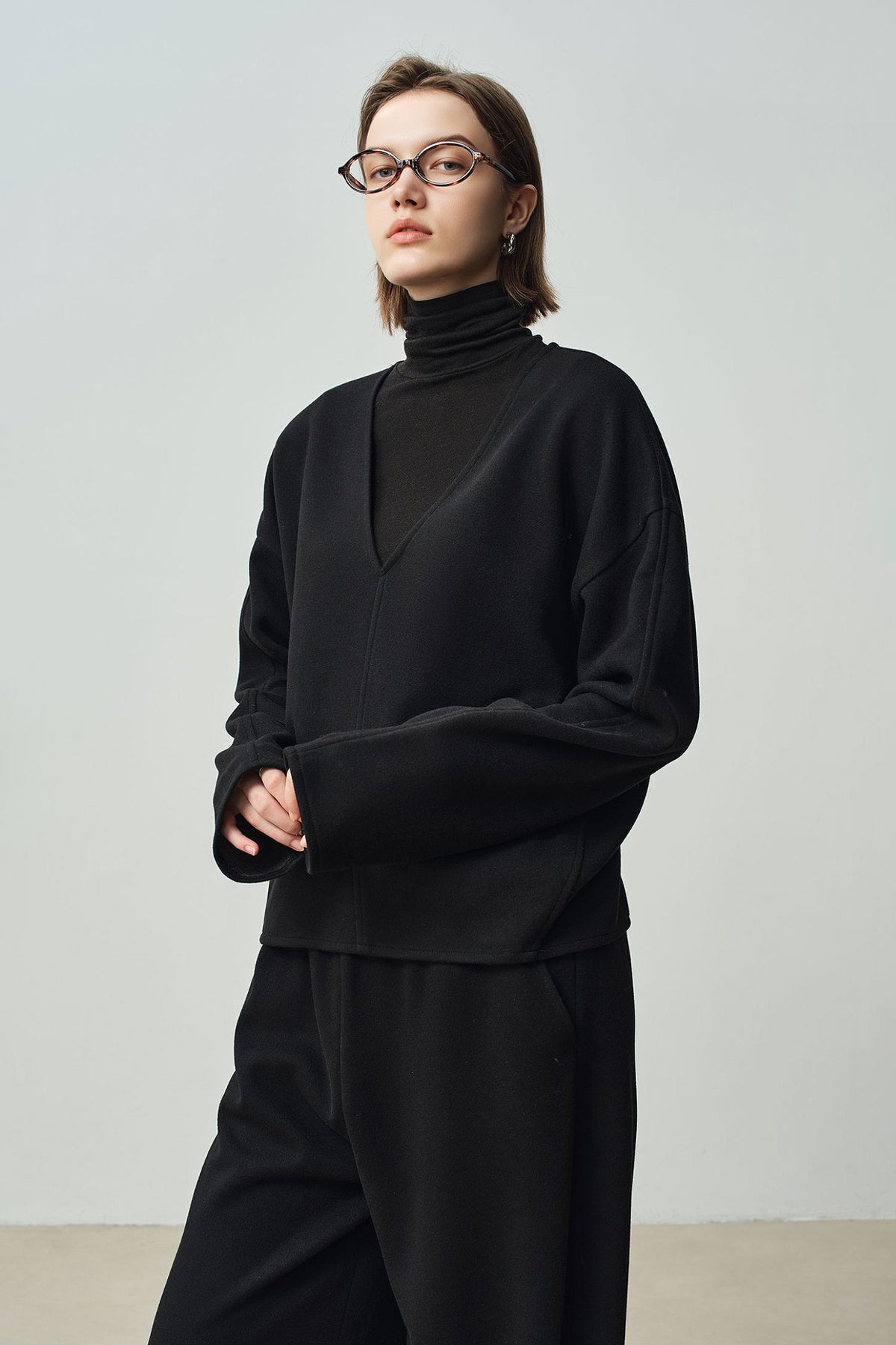 Relaxed Cashmere Blend Deep V-Neck Sweatshirt