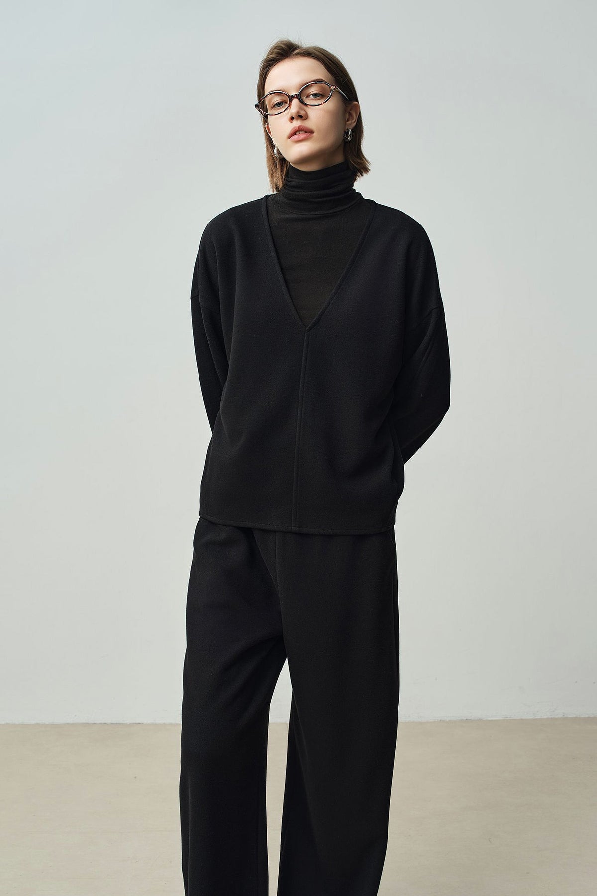 Relaxed Cashmere Blend Deep V-Neck Sweatshirt