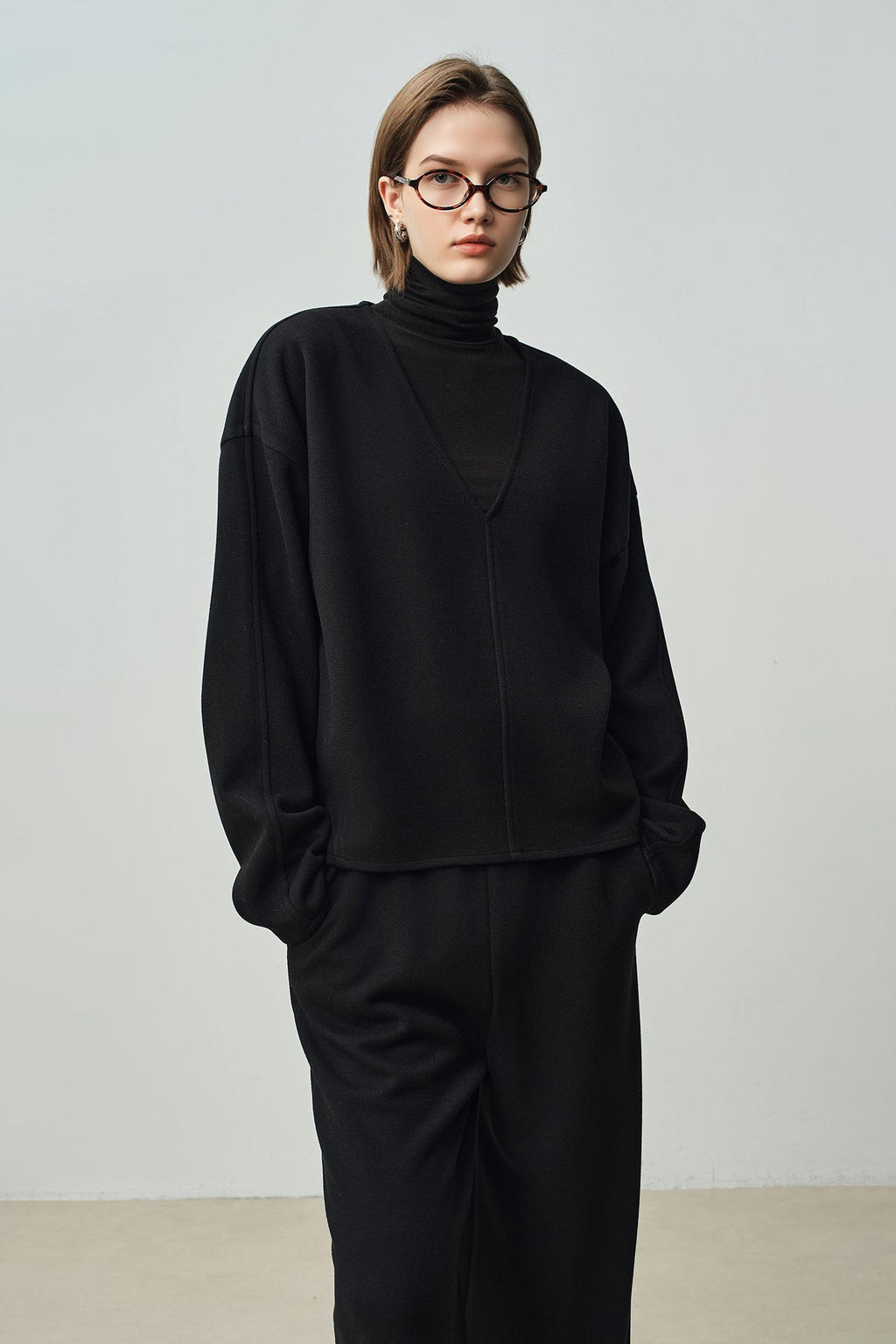 Relaxed Cashmere Blend Deep V-Neck Sweatshirt