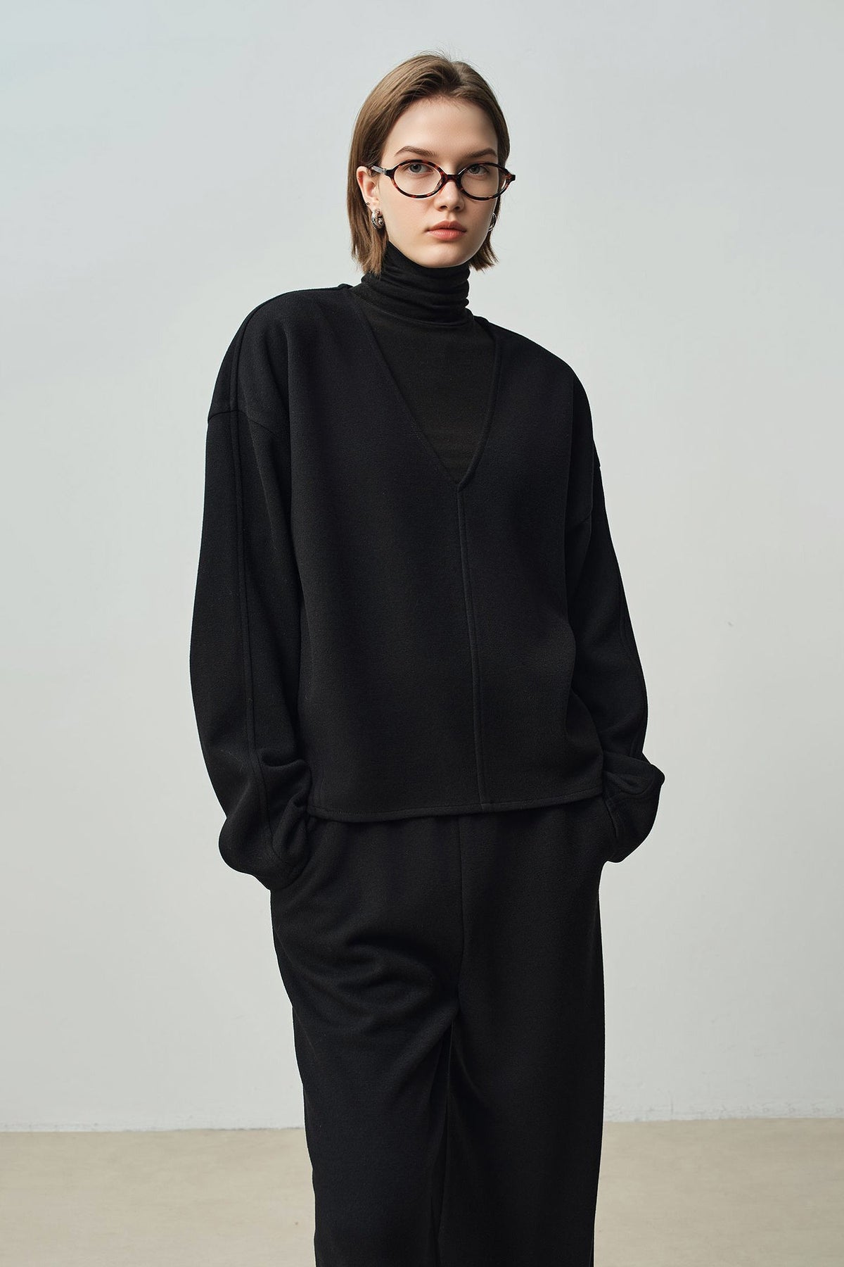 Relaxed Cashmere Blend Deep V-Neck Sweatshirt
