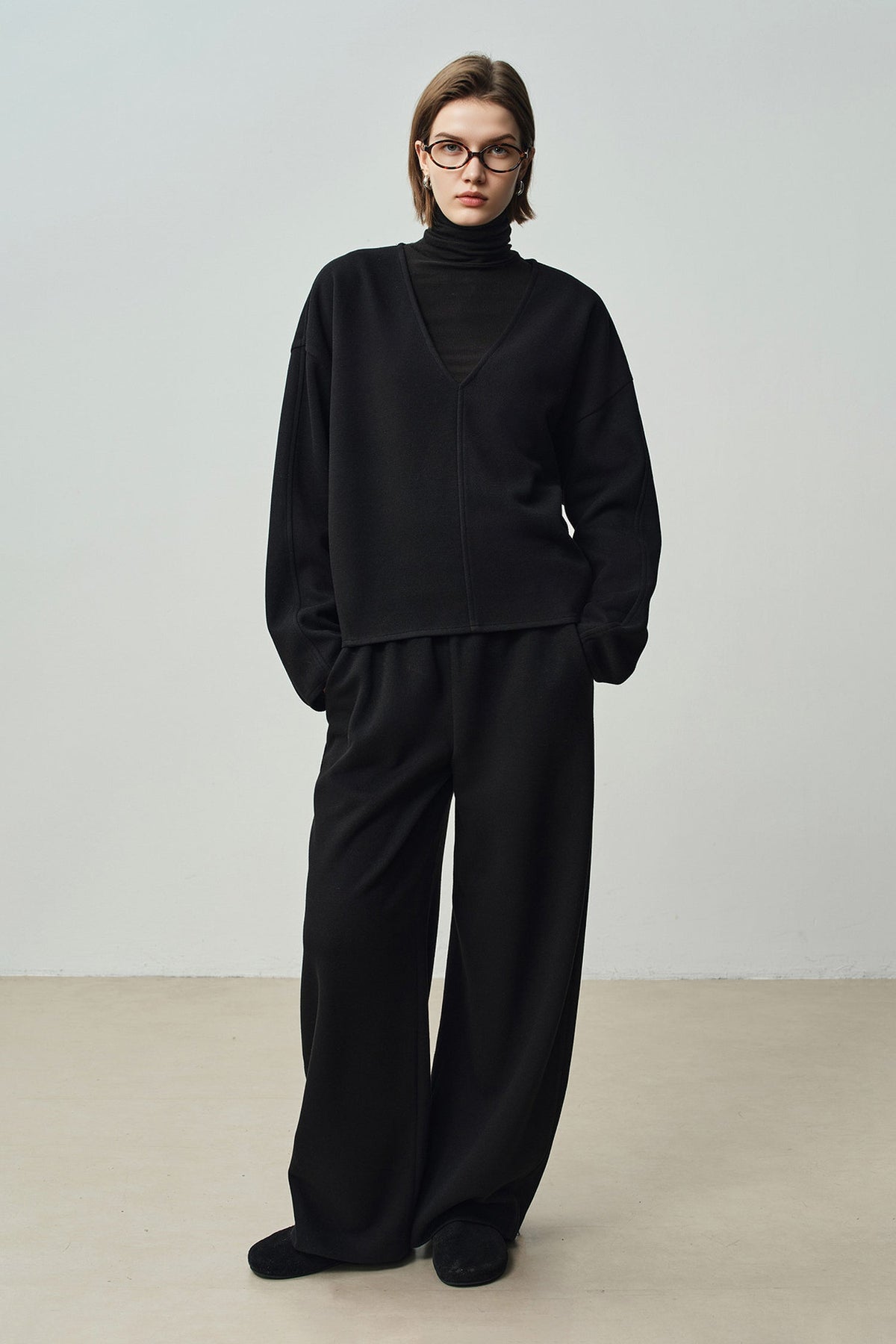 Relaxed Cashmere Blend Deep V-Neck Sweatshirt