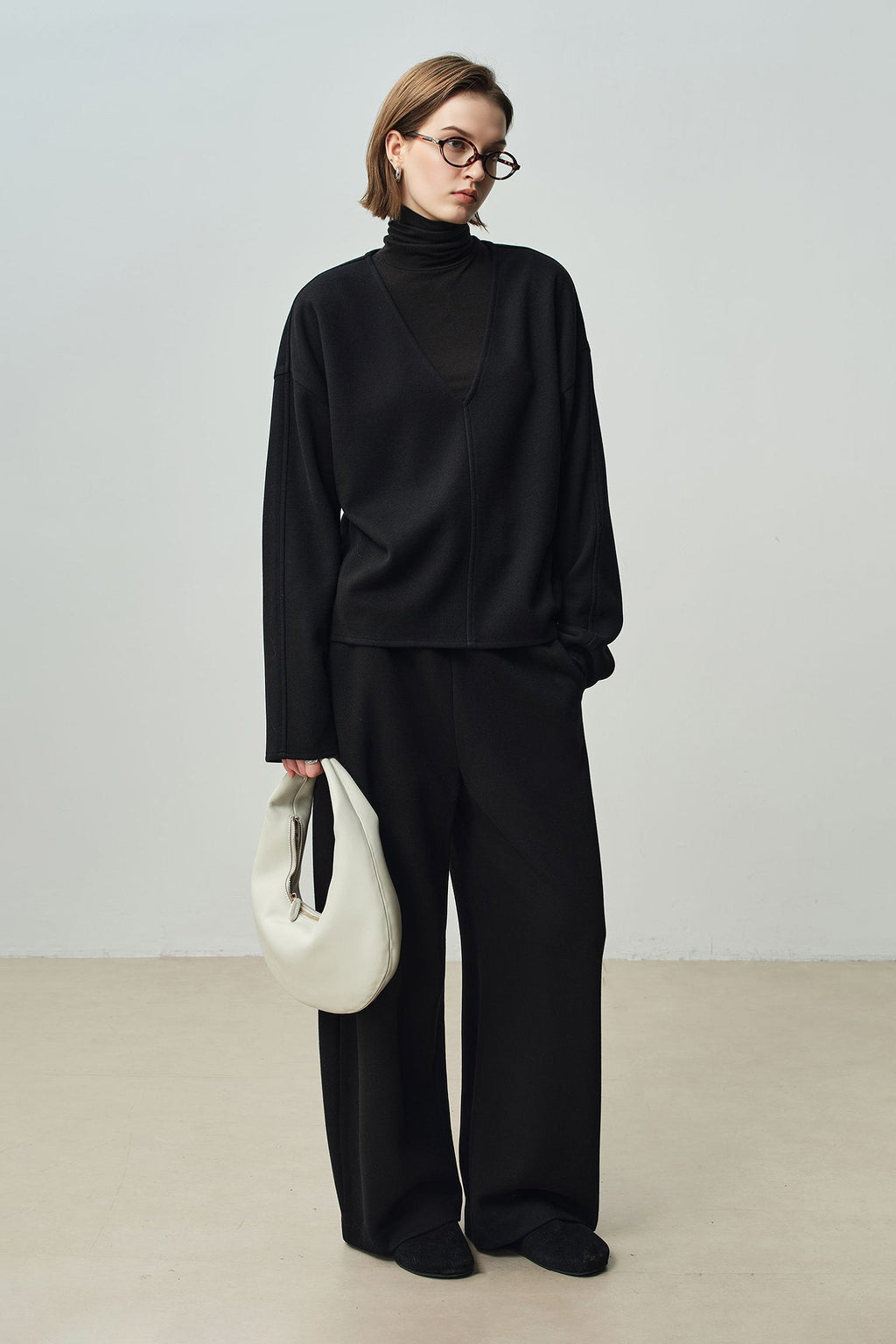 Relaxed Cashmere Blend Deep V-Neck Sweatshirt