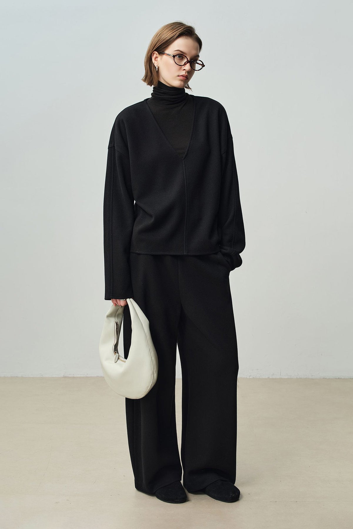 Relaxed Cashmere Blend Deep V-Neck Sweatshirt