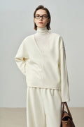 Relaxed Cashmere Blend Deep V-Neck Sweatshirt