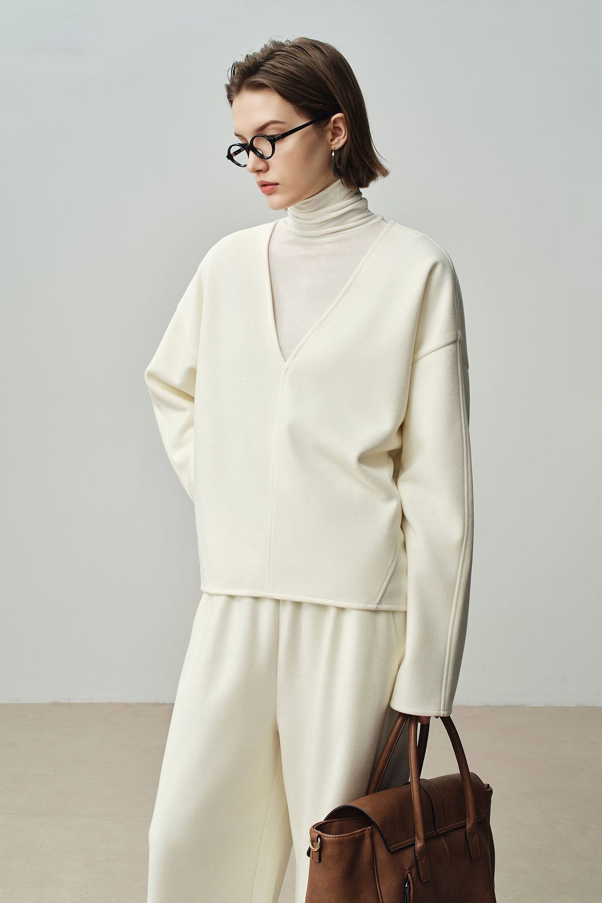 Relaxed Cashmere Blend Deep V-Neck Sweatshirt