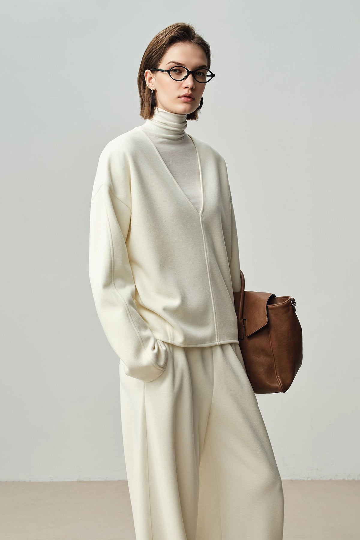 Relaxed Cashmere Blend Deep V-Neck Sweatshirt