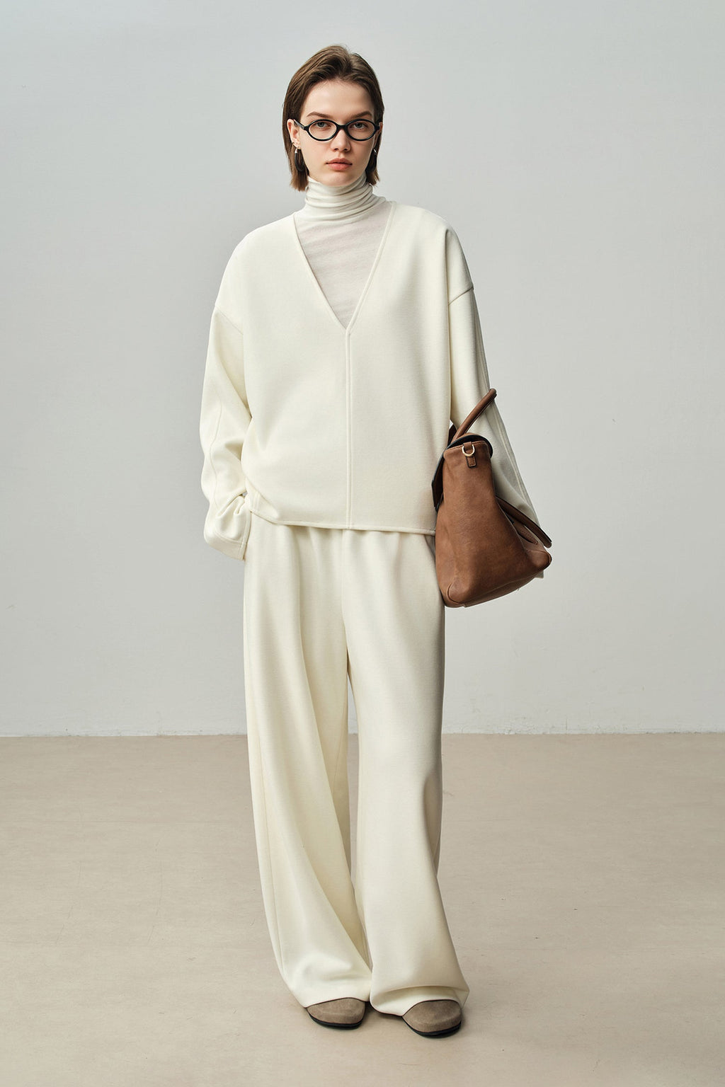 Relaxed Cashmere Blend Deep V-Neck Sweatshirt