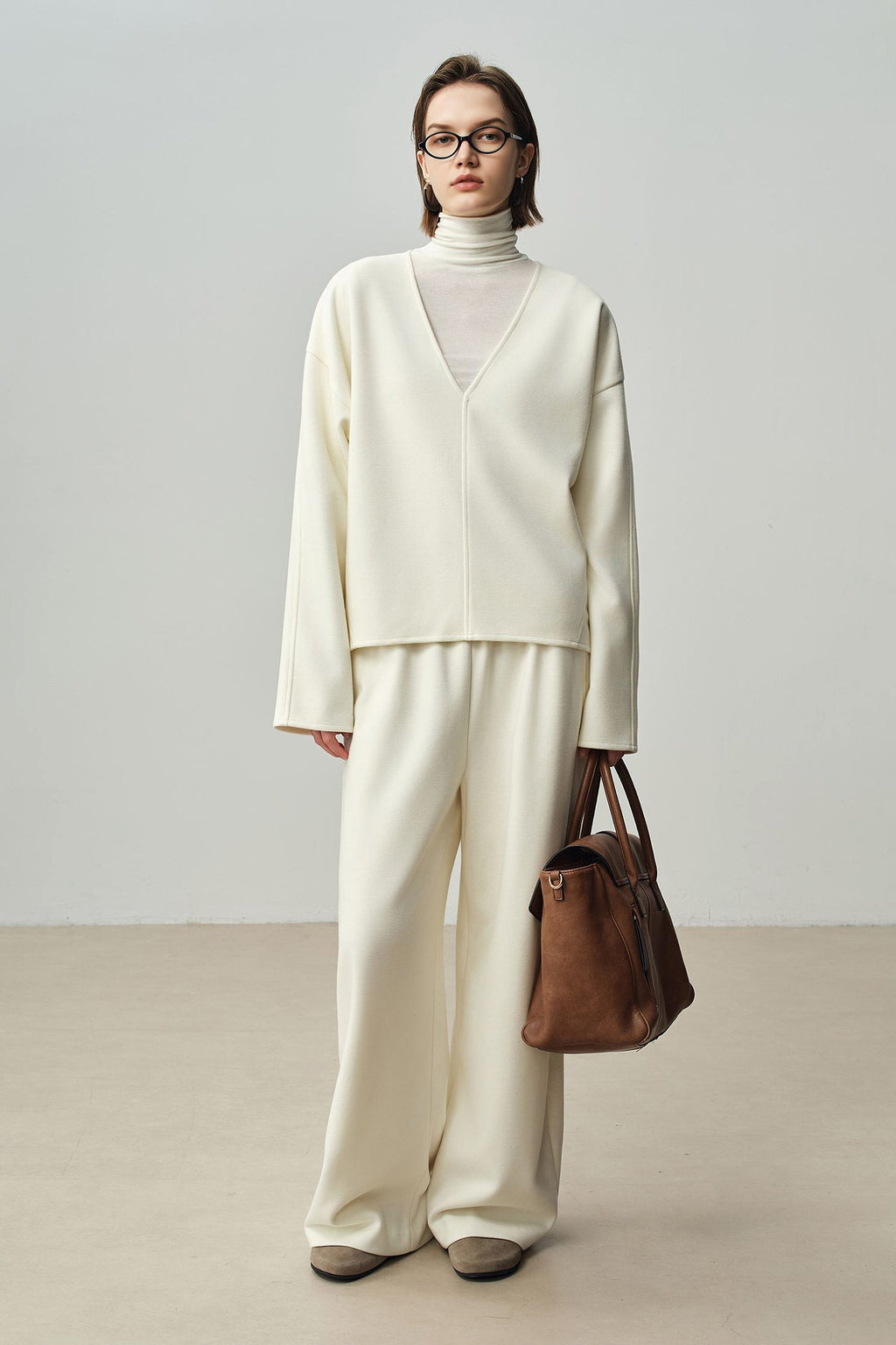 Relaxed Cashmere Blend Deep V-Neck Sweatshirt