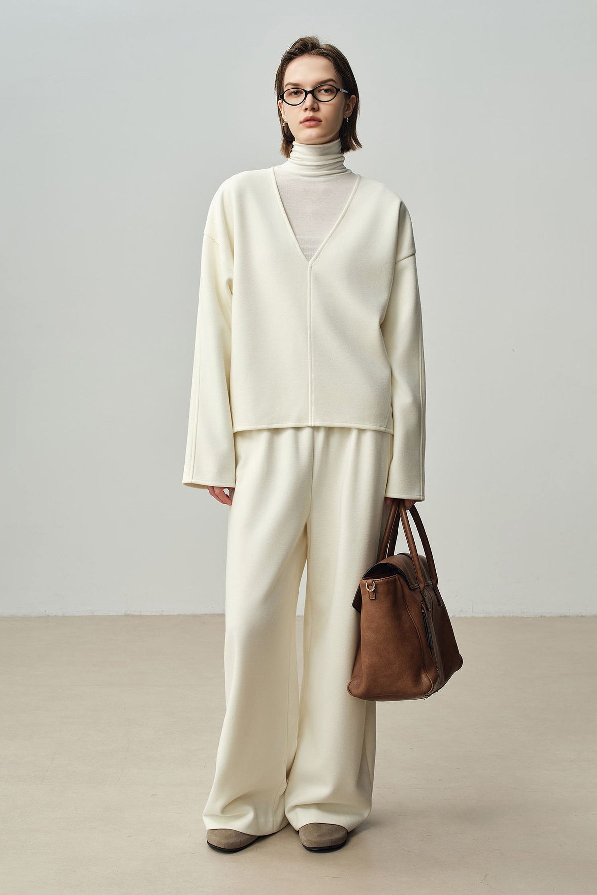 Relaxed Cashmere Blend Deep V-Neck Sweatshirt