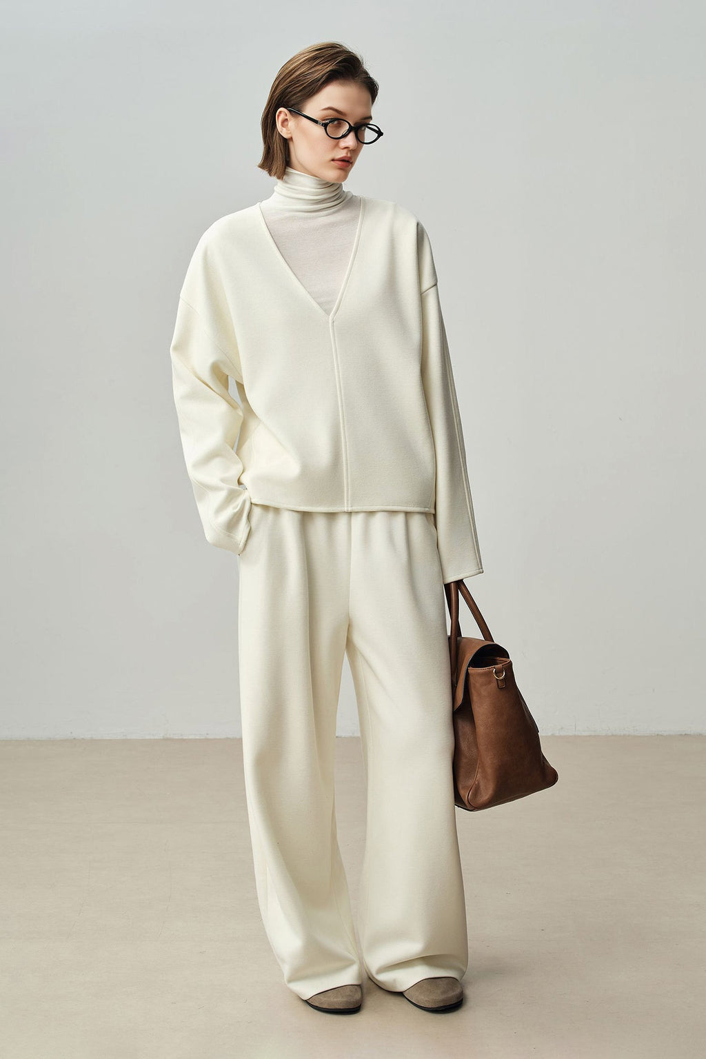 Relaxed Cashmere Blend Deep V-Neck Sweatshirt