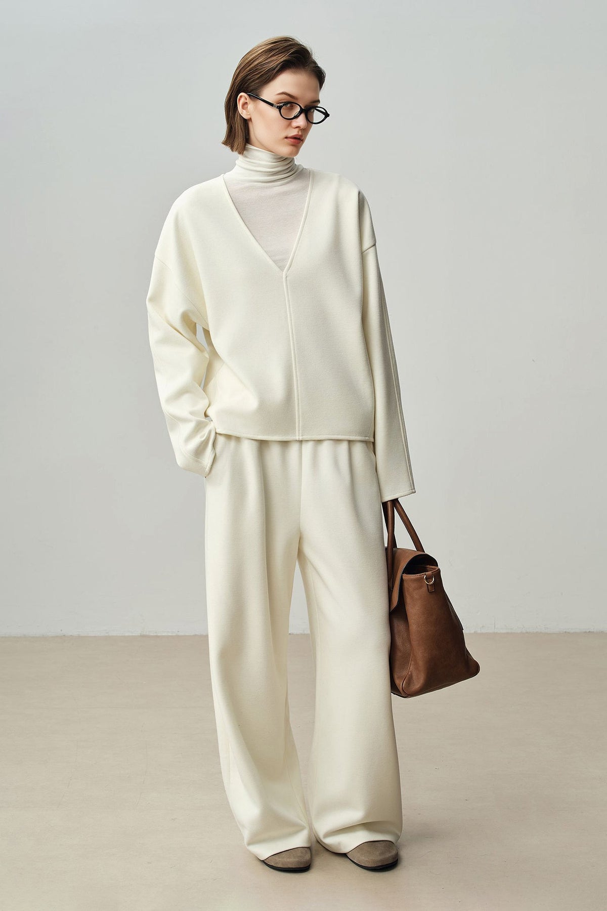 Relaxed Cashmere Blend Deep V-Neck Sweatshirt