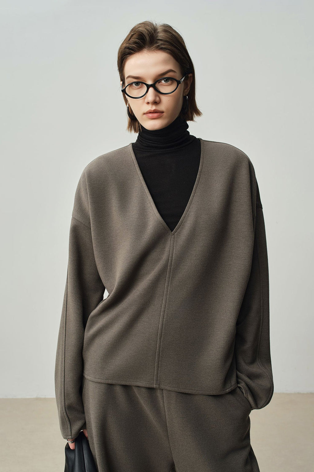 Relaxed Cashmere Blend Deep V-Neck Sweatshirt