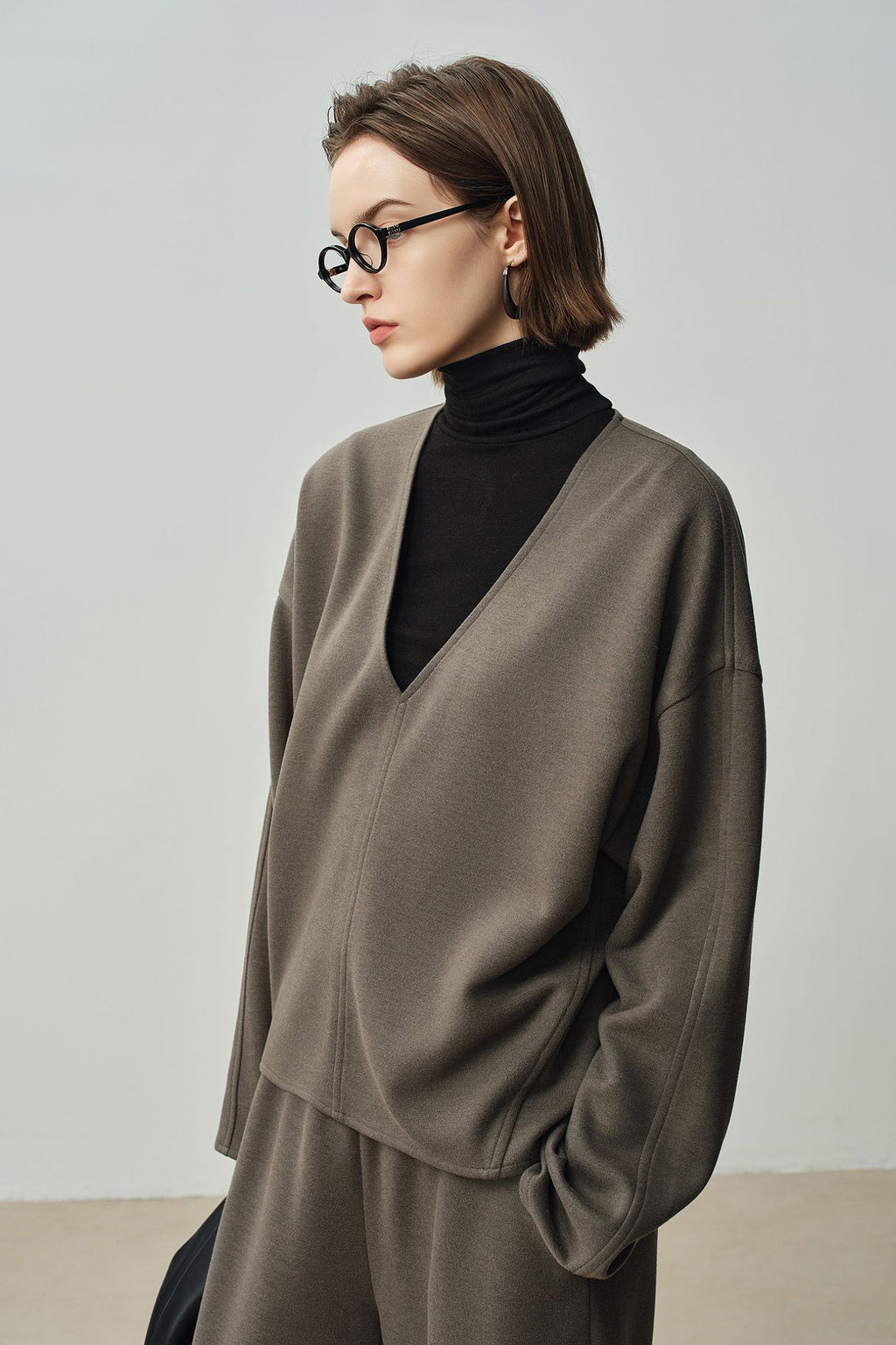 Relaxed Cashmere Blend Deep V-Neck Sweatshirt