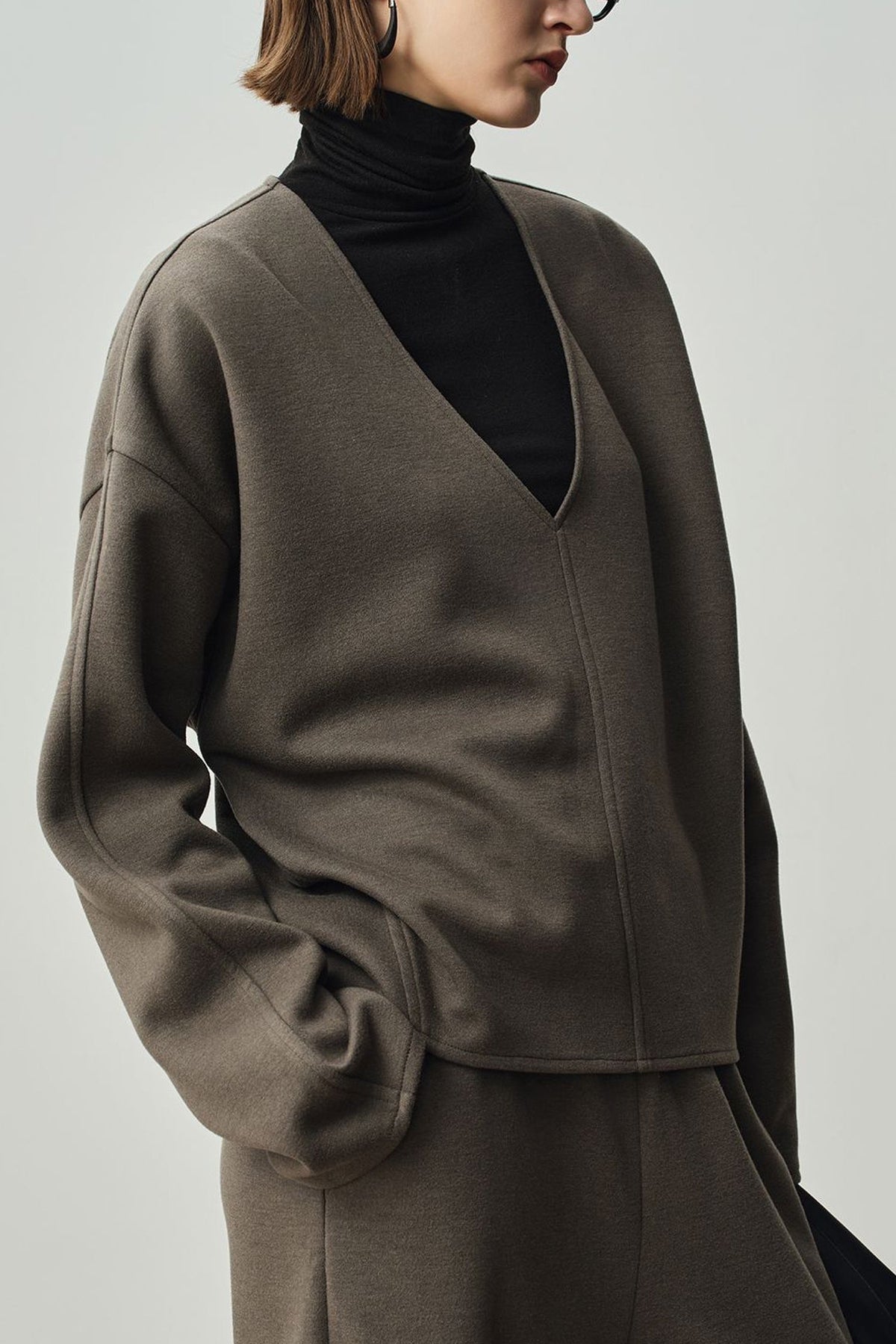 Relaxed Cashmere Blend Deep V-Neck Sweatshirt