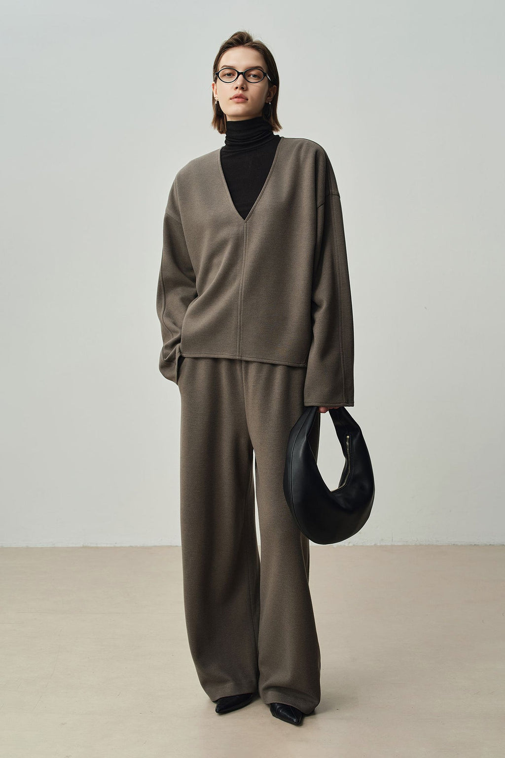 Relaxed Cashmere Blend Deep V-Neck Sweatshirt