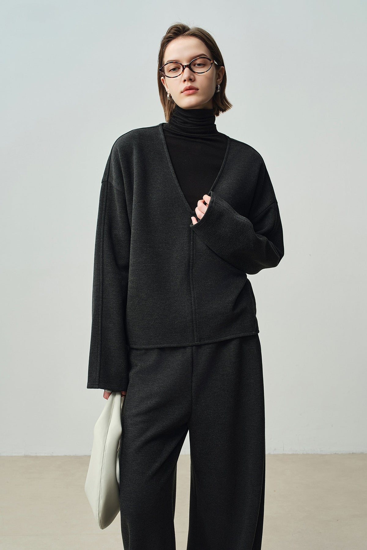 Relaxed Cashmere Blend Deep V-Neck Sweatshirt