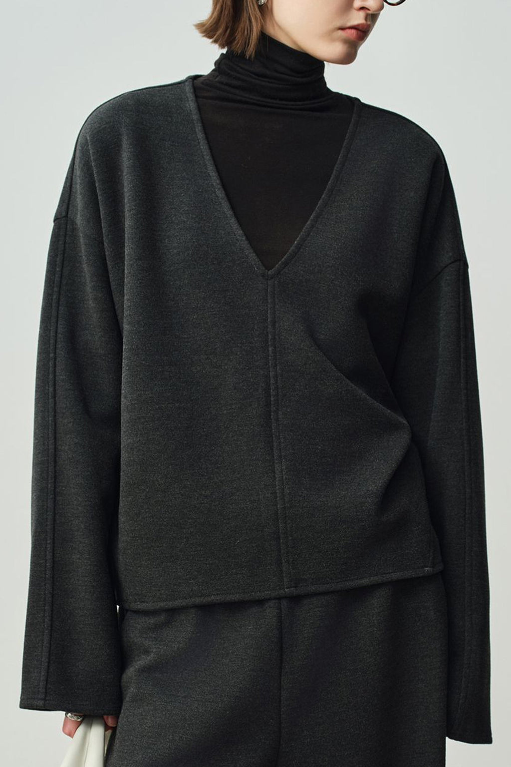Relaxed Cashmere Blend Deep V-Neck Sweatshirt