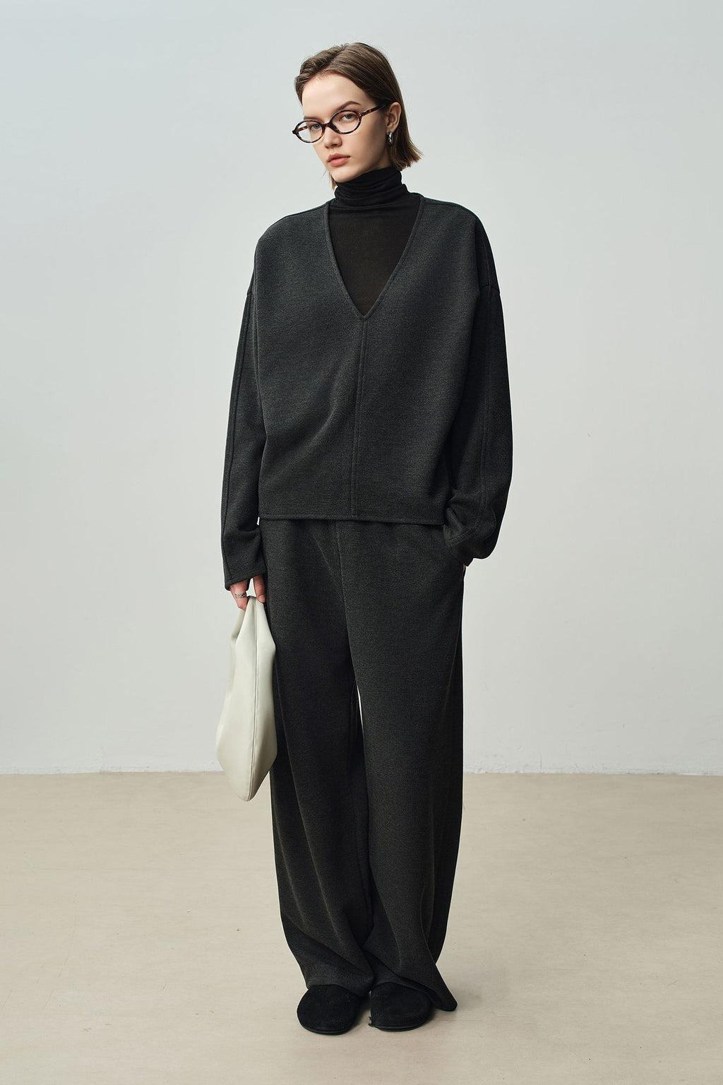 Relaxed Cashmere Blend Deep V-Neck Sweatshirt