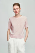 Relaxed Fit Cotton-Linen Short-Sleeve Crewneck T-Shirt with Ribbed Trims