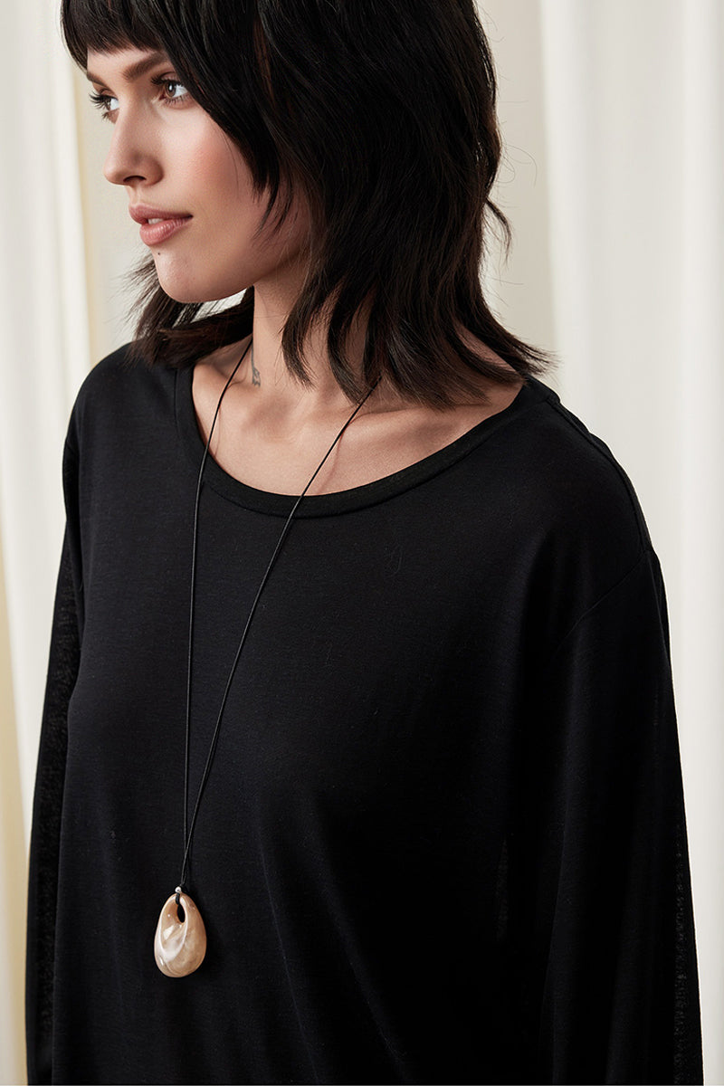 Relaxed Fit Long Sleeve Drop Shoulder Linen Blend Top