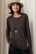 Relaxed Fit Long Sleeve Drop Shoulder Linen Blend Top