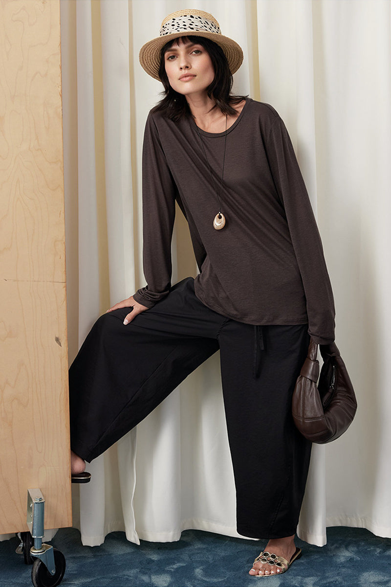 Relaxed Fit Long Sleeve Drop Shoulder Linen Blend Top