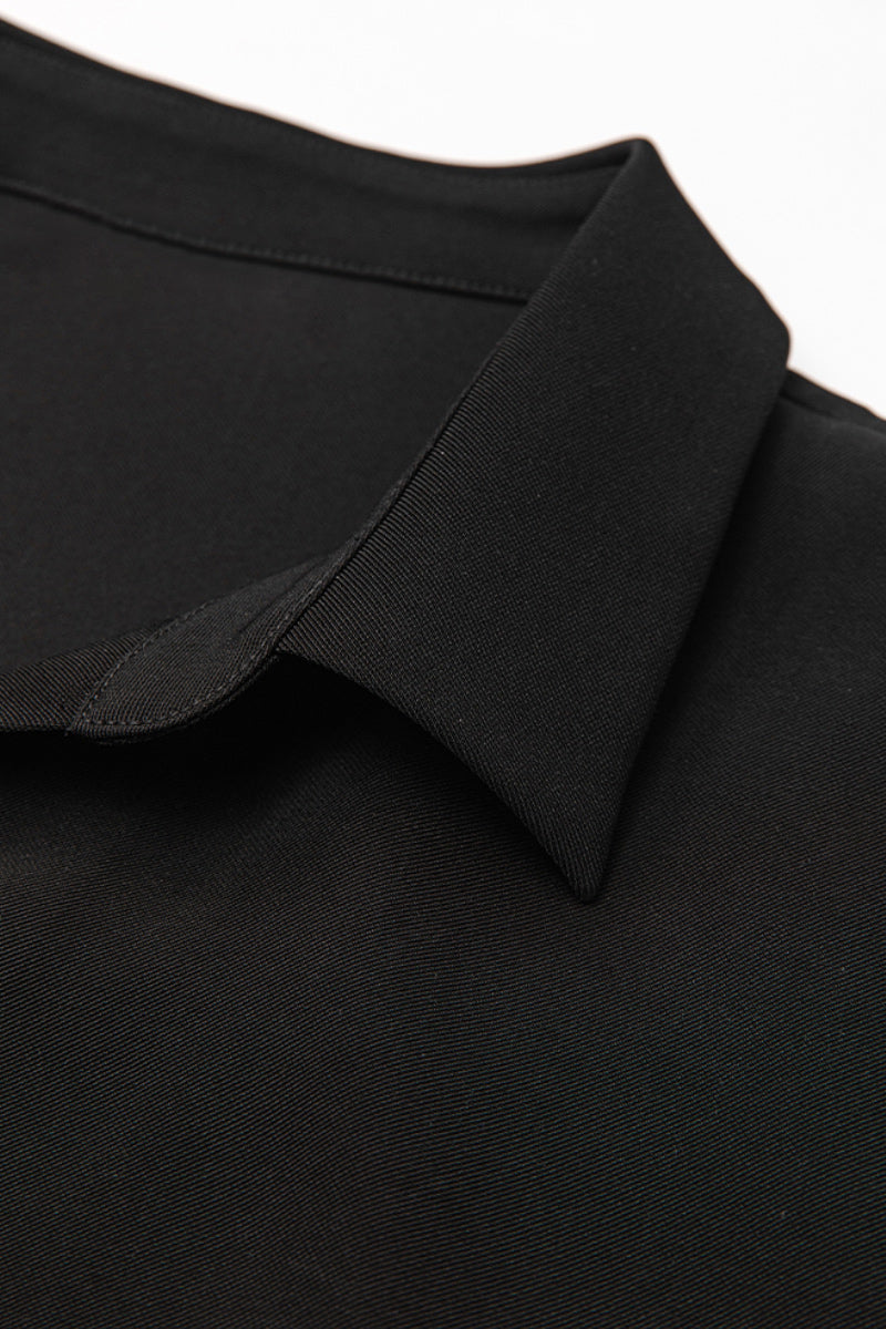 Relaxed Fit Long Sleeve Satin Button-Up Shirt in Black