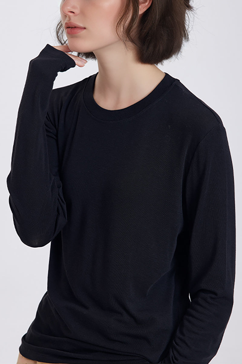 Relaxed Fit Lyocell-Silk Long-Sleeve Crewneck T-Shirt